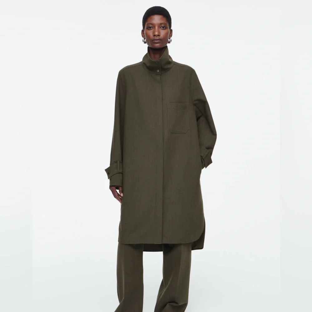 NWT COS Oversized Wool Blend Shirt Dress Green Women’s 6 6364 - Picture 1 of 10